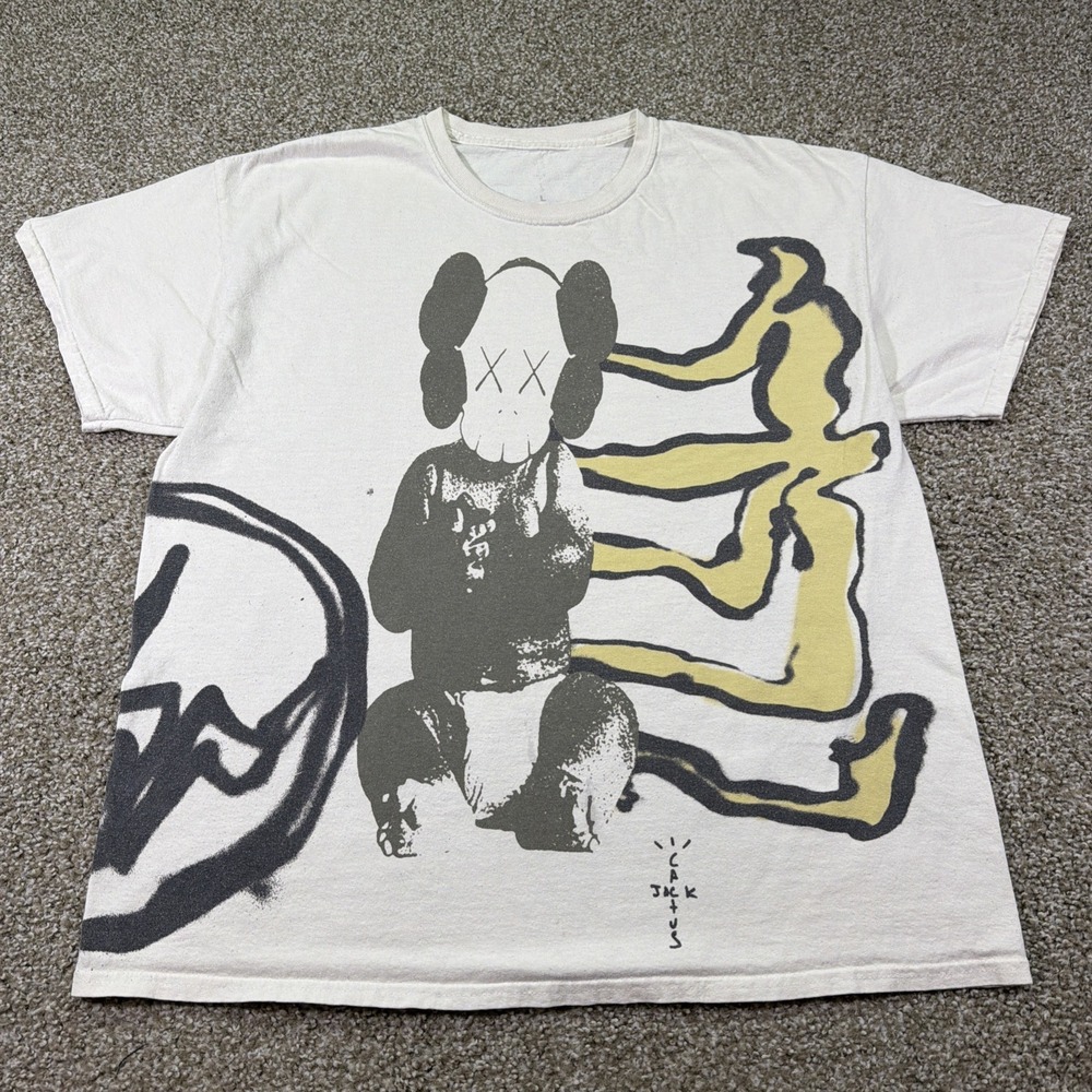 Travis Scott Cactus Jack x KAWS Fragment Collab White T Shirt Adult Size Large L